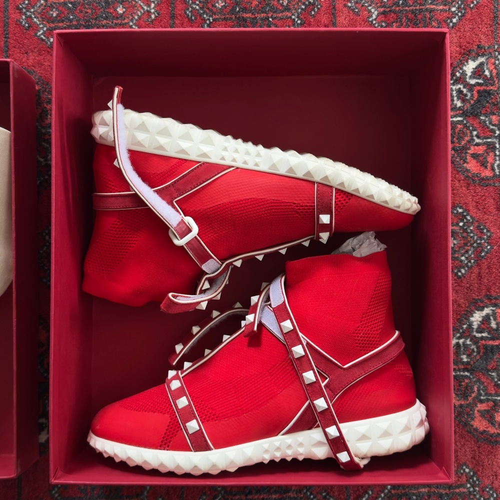 Red Stud-Accent High-Top Sneakers - Women's